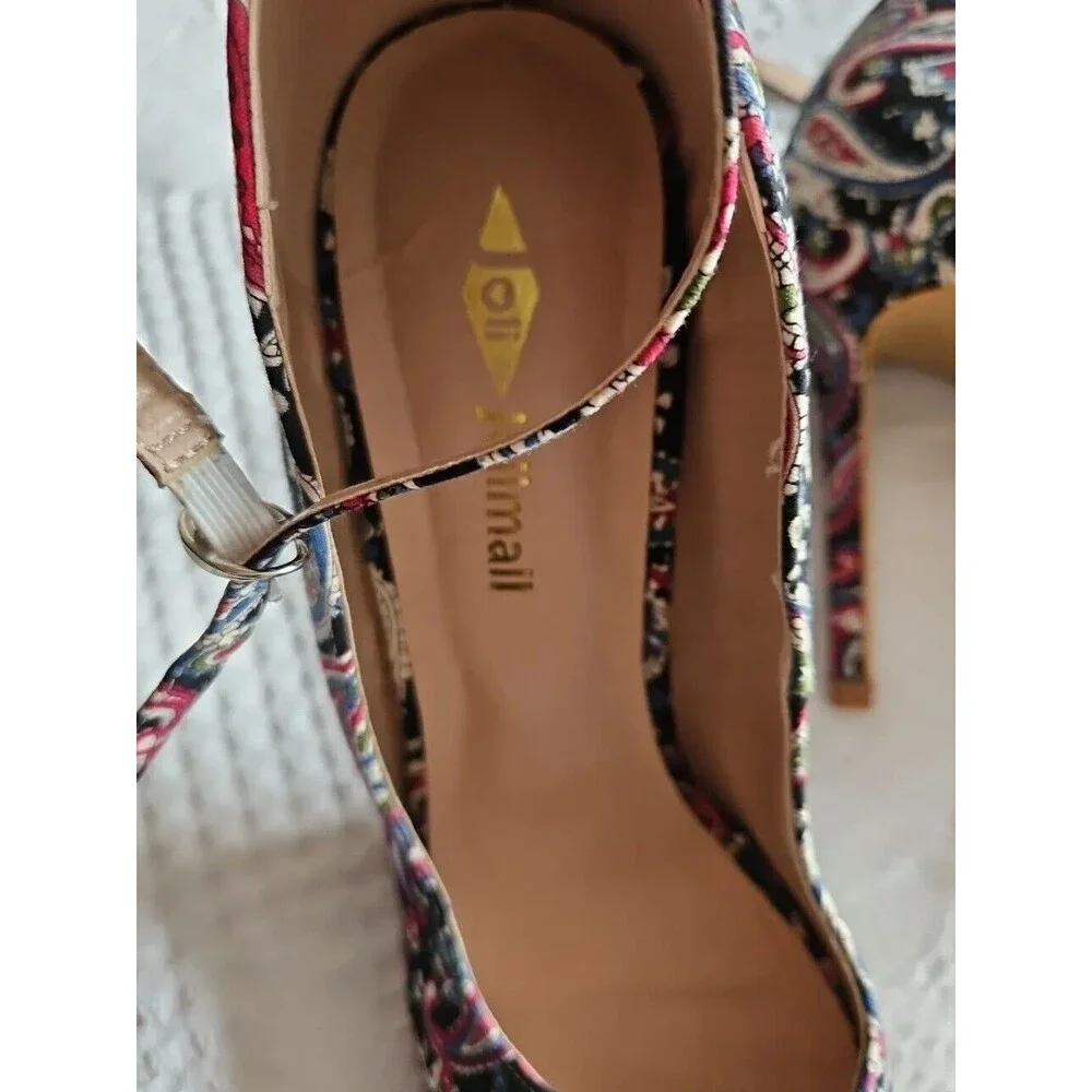NEW JOLIMALL Paisley Open Toe Ankle Strap Pumps Shoes Sz 10
